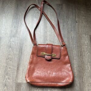 French Premium Vintage Texier Cognac Leather Large Shoulder Crossbody Bag France